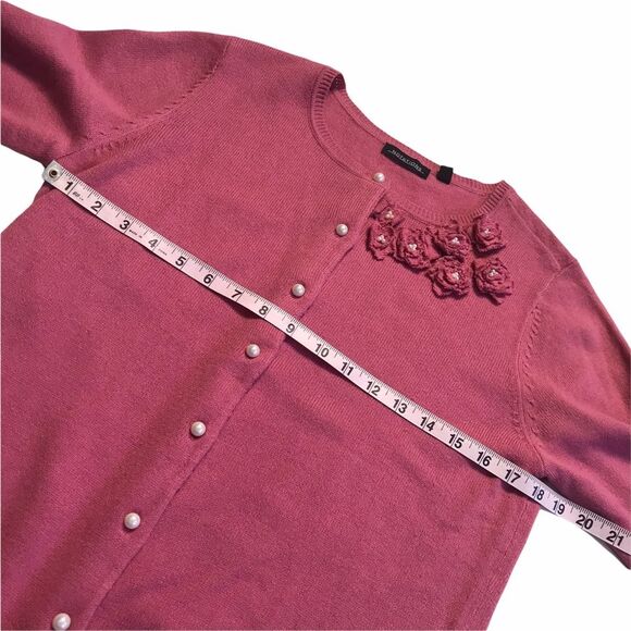 Vintage Pearl Button Floral Rosette Appliqué Rockabilly Cardigan Pink Sz M - Picture 5 of 12